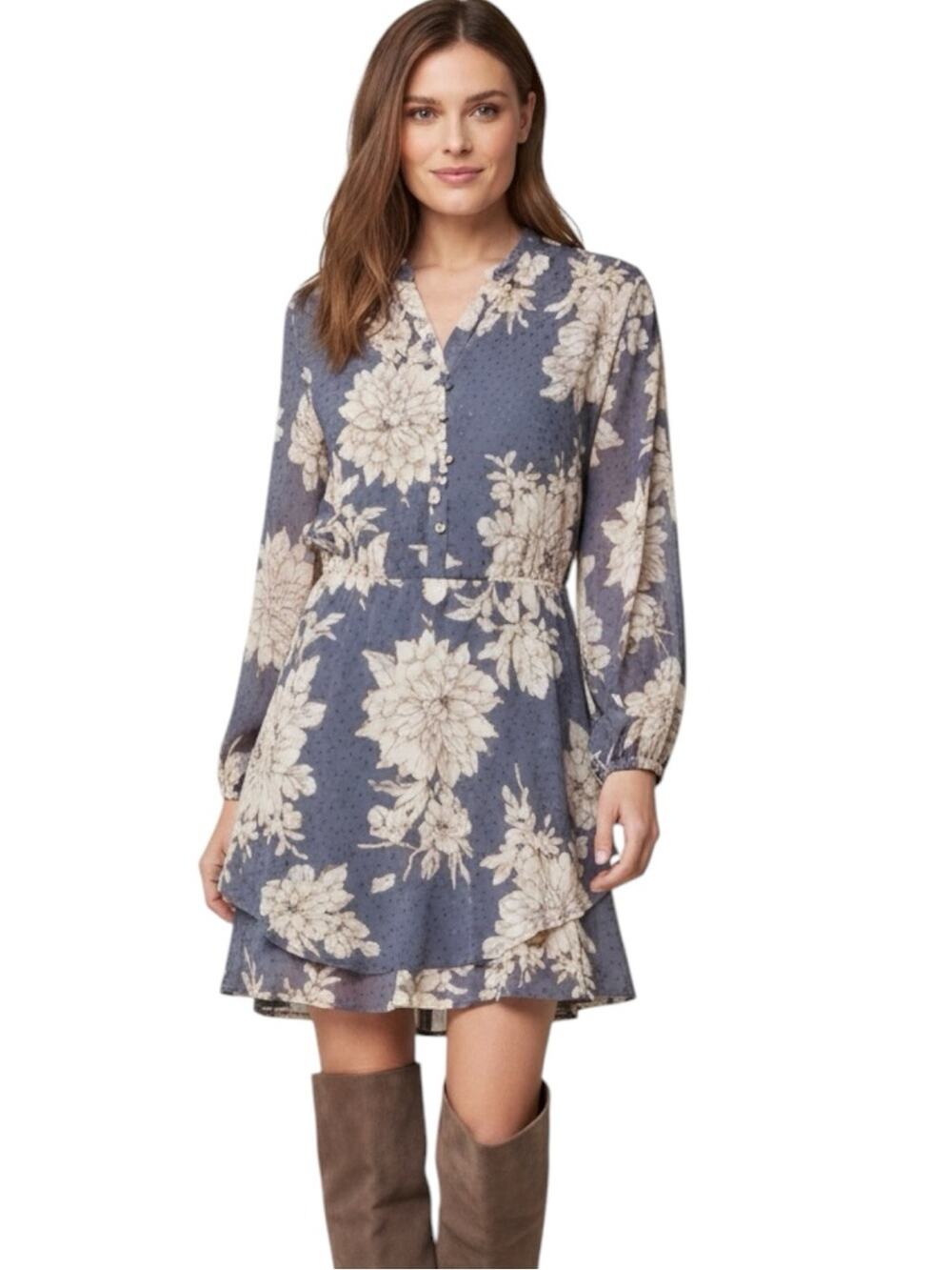 Free People Blue Shake It Boho Balloon Sleeve Floral Tiered Mini Dress S/P
